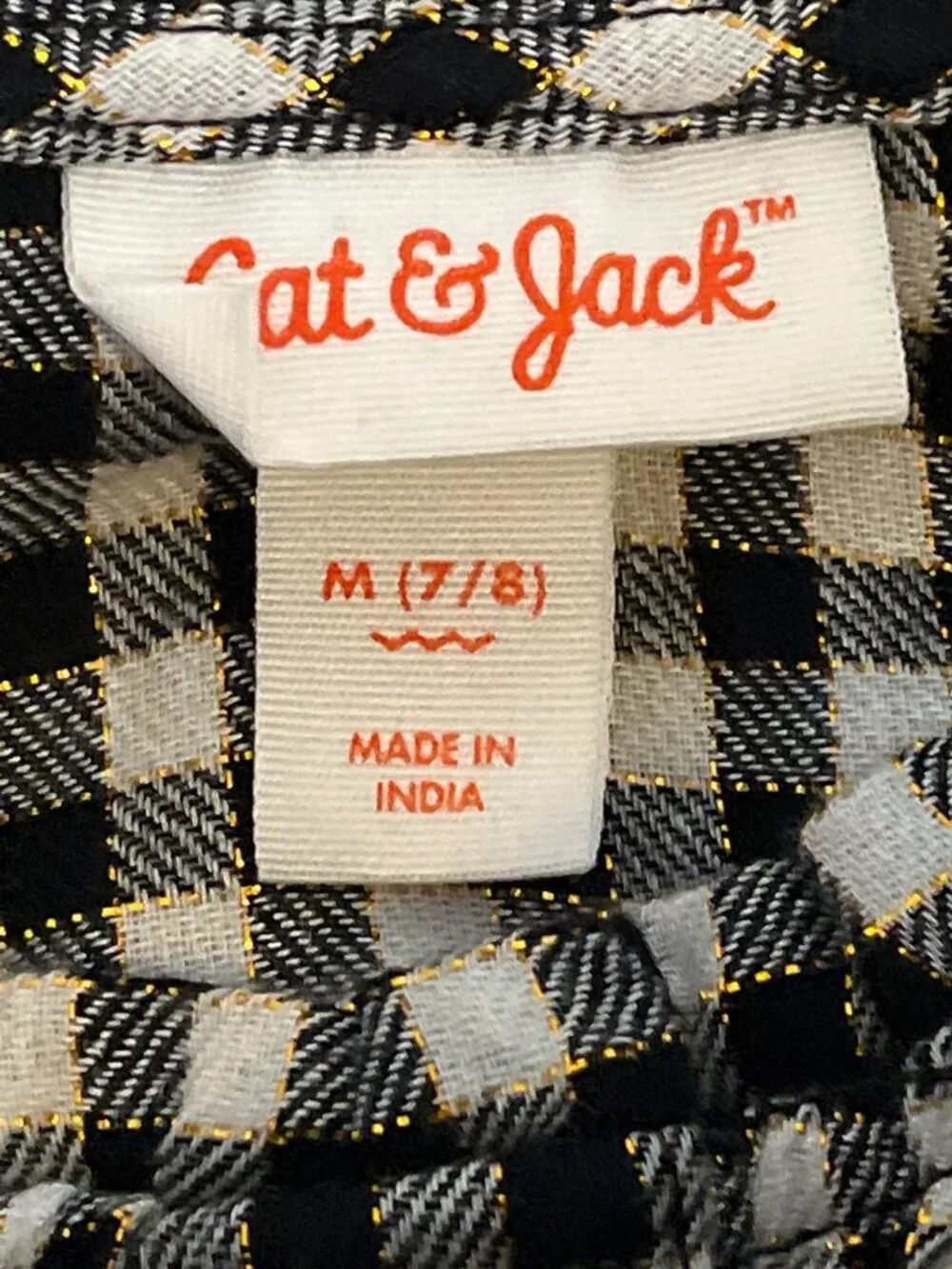 Cat & Jack Girls M 7/8 Black Metallic Plaid Peasant Dress Long Sleeve Fall